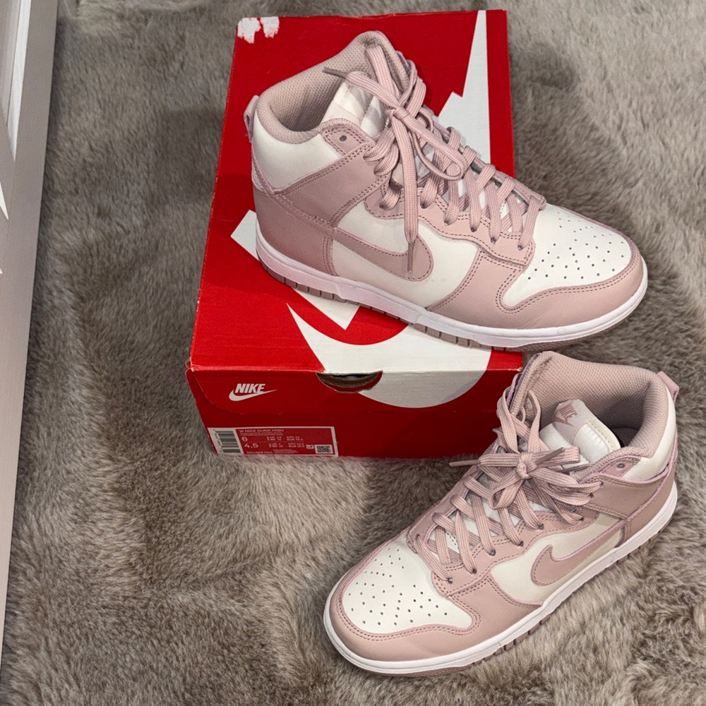 Nike Women's Blush pink and White dunk high Sneakers size 6